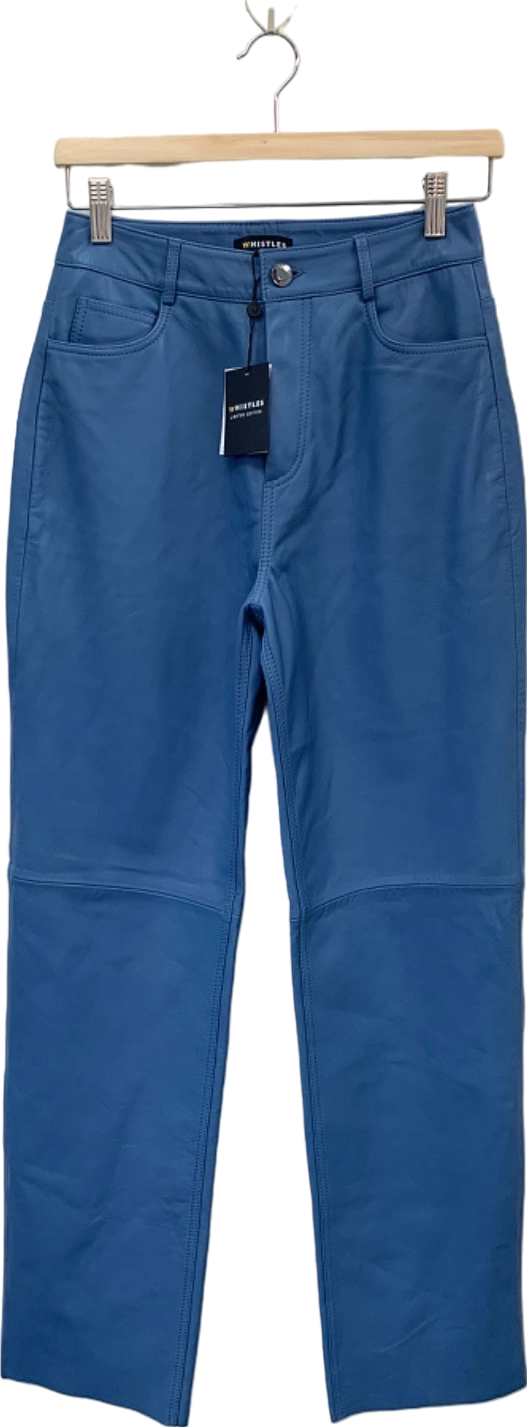 Whistles Blue Straight Leg Leather Trouser UK 08