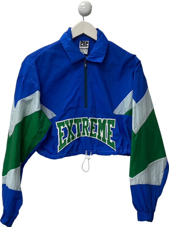 pep threads Blue Vintage Cropped Quarter Zip Jacket UK S