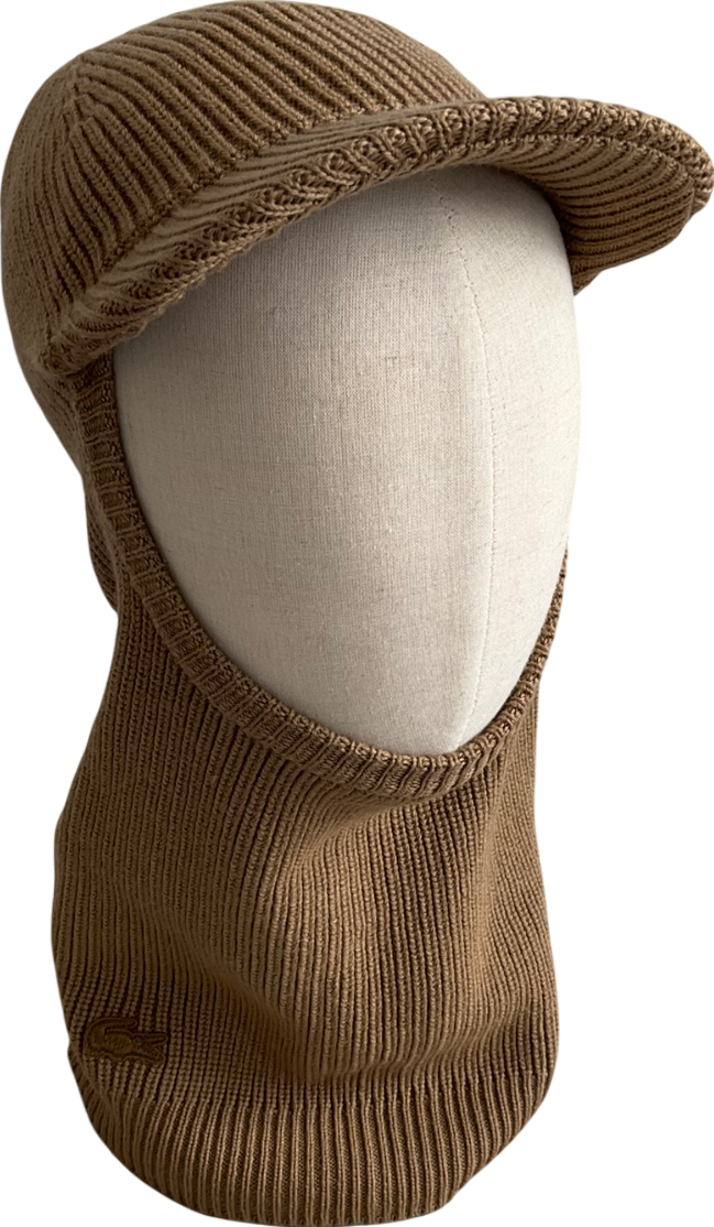 Lacoste Beige Ribbed Wool Balaclava With Visor One Size
