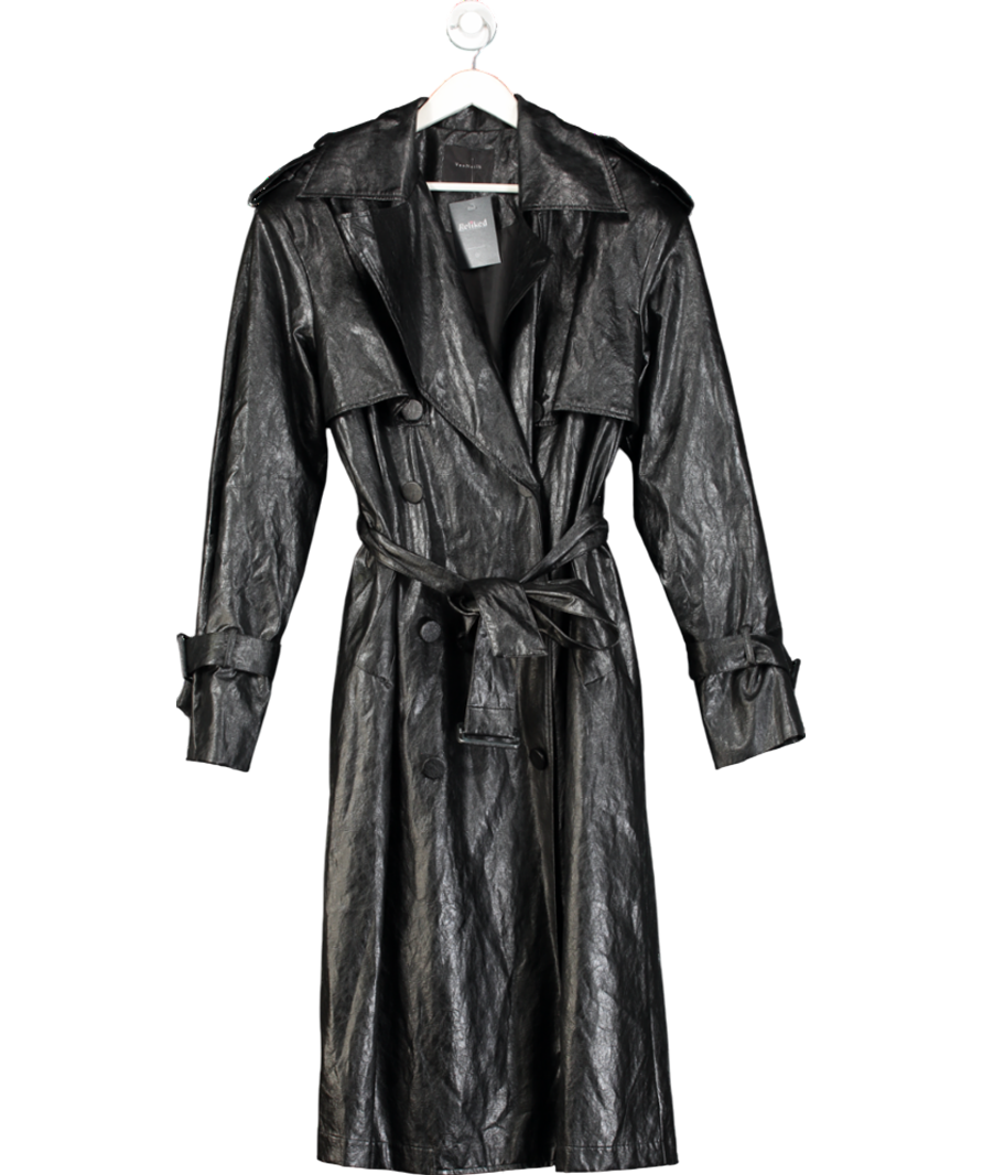 VanN zilL Black Faux Leather Belted Coat UK S/M