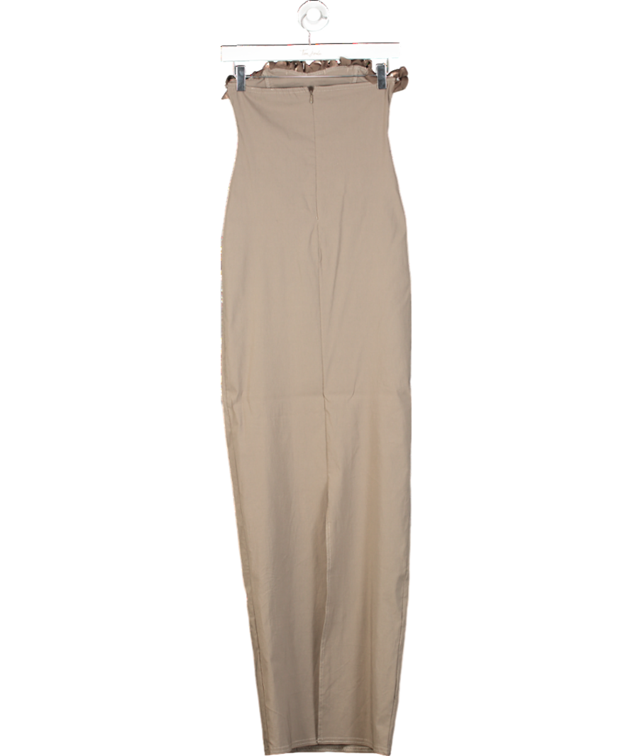 PrettyLittleThing Brown Rose Detail Split Back Corset Midi Dress UK 4