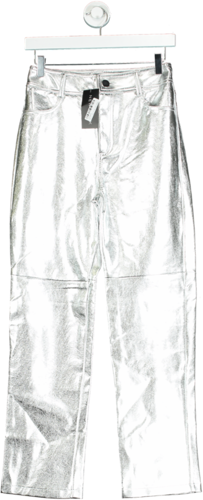 New Look Silver PU Trousers UK 8