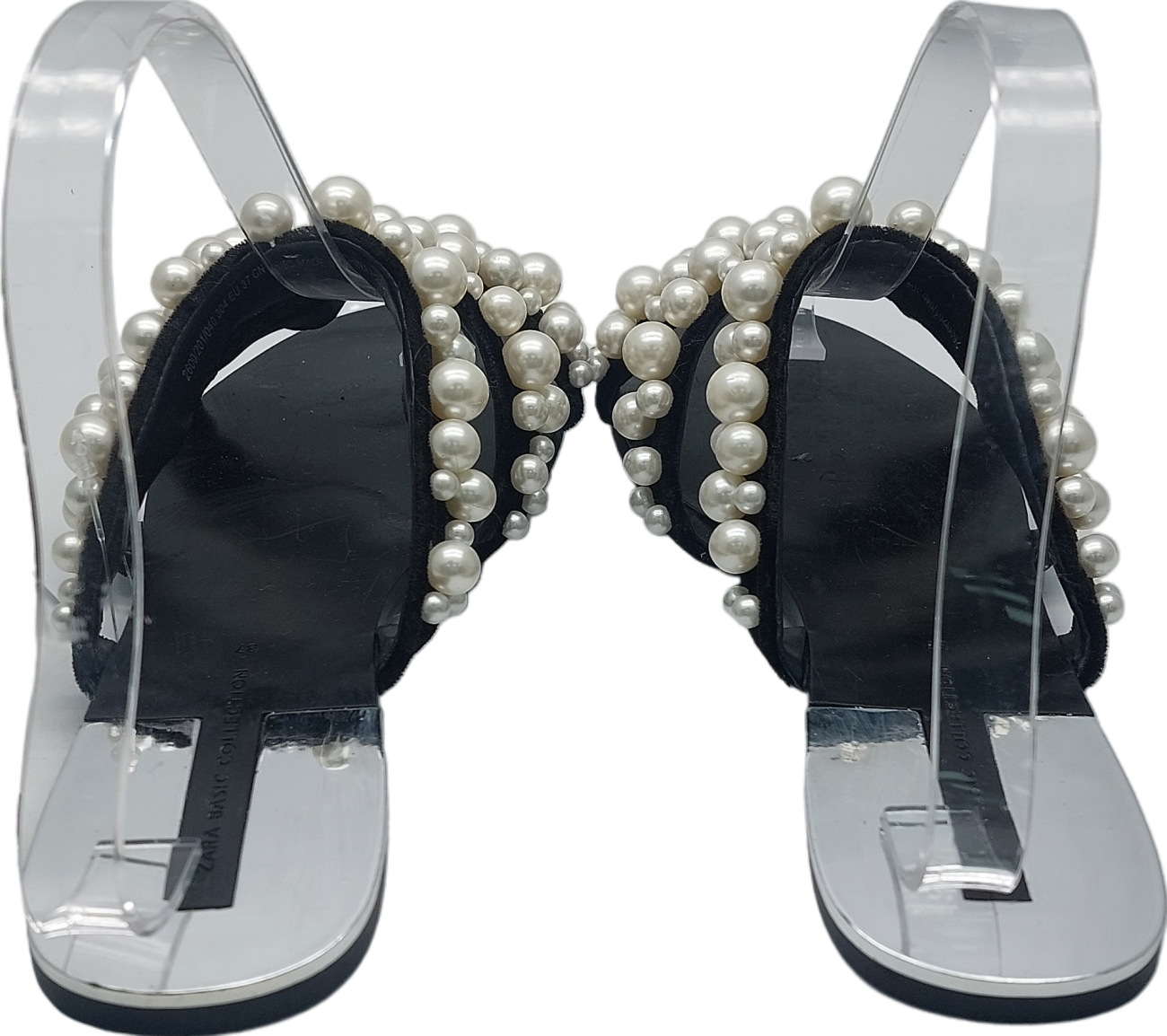 ZARA Black Flat Pearl Sandals UK 4 EU 37 👠