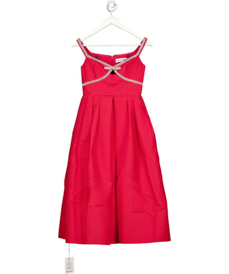 Self-Portrait Bow-embellished Midi Dress In Red UK 4