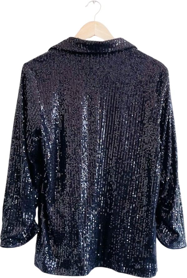 SOSANDAR Black Sequin Relaxed Fit Blazer UK 12