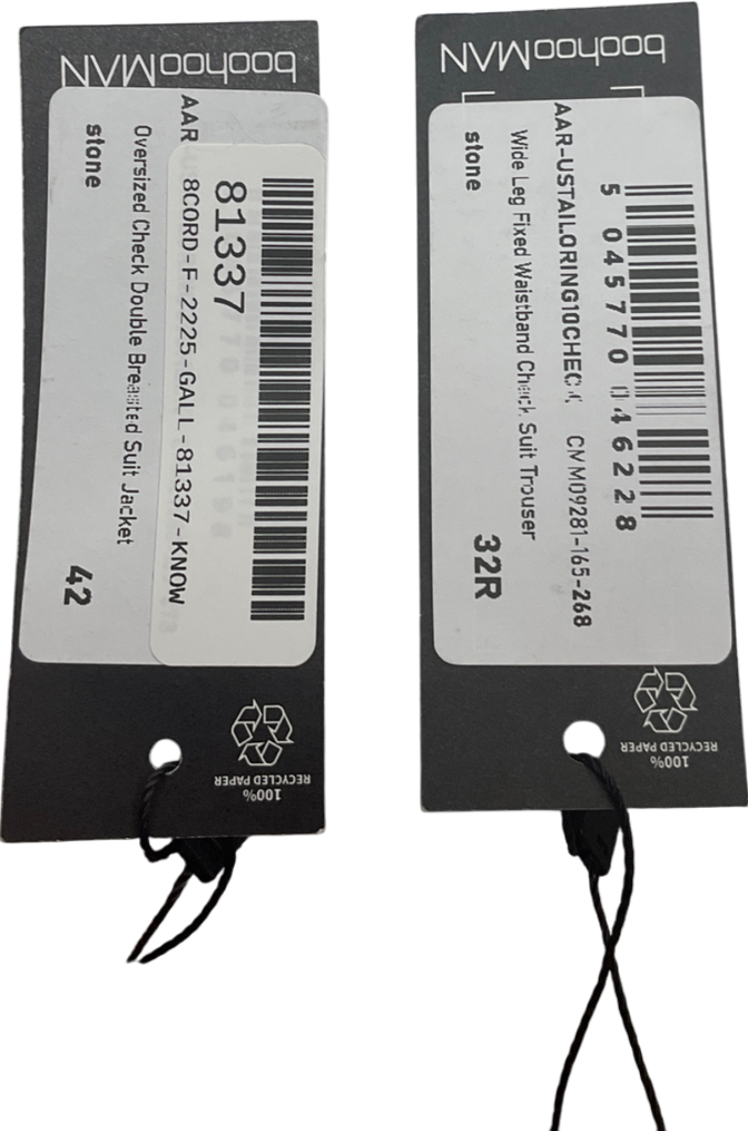 boohooMan Beige Oversized Check Double Breasted Suit - Jacket UK 42" /Trousers W32 Regular