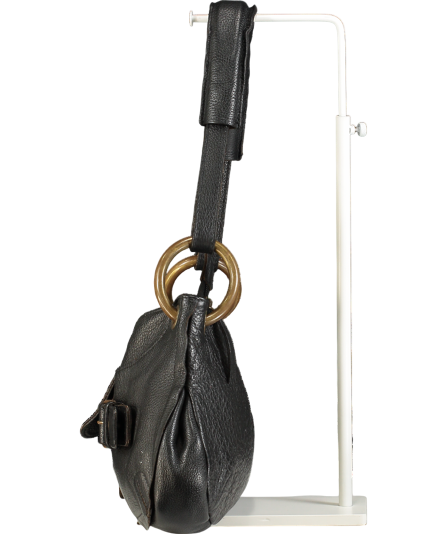 Black Leather Bag White Gold Buckle Details