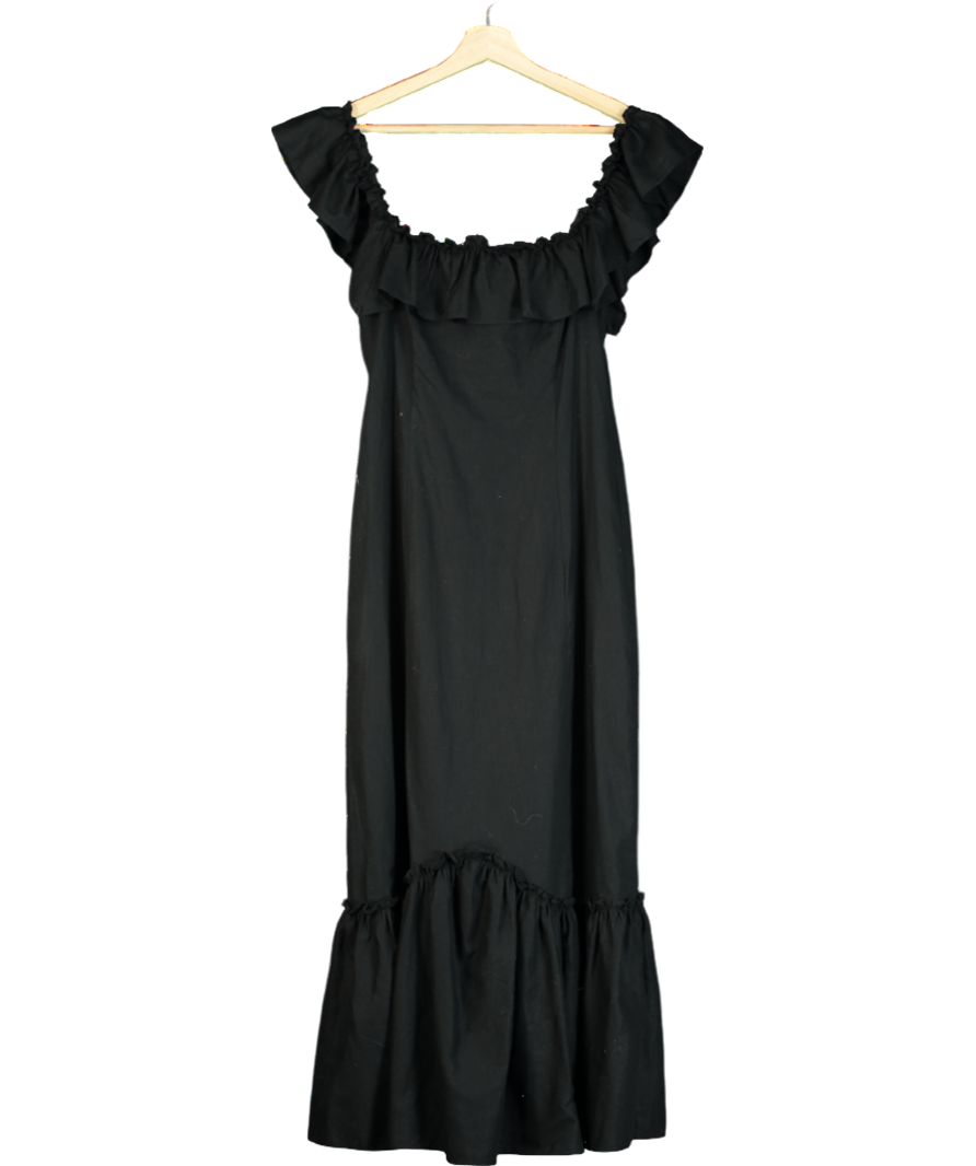 Rixo Black linen / cotton blend Maxi Dress UK 8