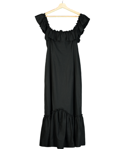 Rixo Black linen / cotton blend Maxi Dress UK 8