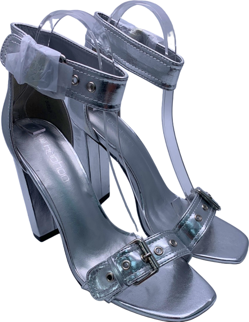 Boohoo Silver Metallic Block Heel Sandals 6.5