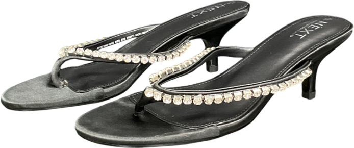 Next Black Jewelled Toe Thong Kitten Heels UK 5 EU 38 👠