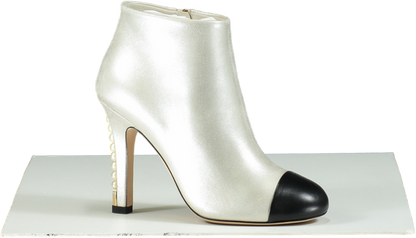 Chanel Silver & Black Cap Toe Ankle Boots UK 4.5