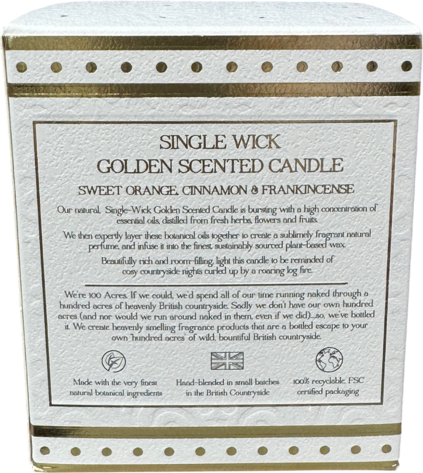 100 ACRES Golden Orange, Cinnamon & Frankincense Single-wick Scented Candle 220g