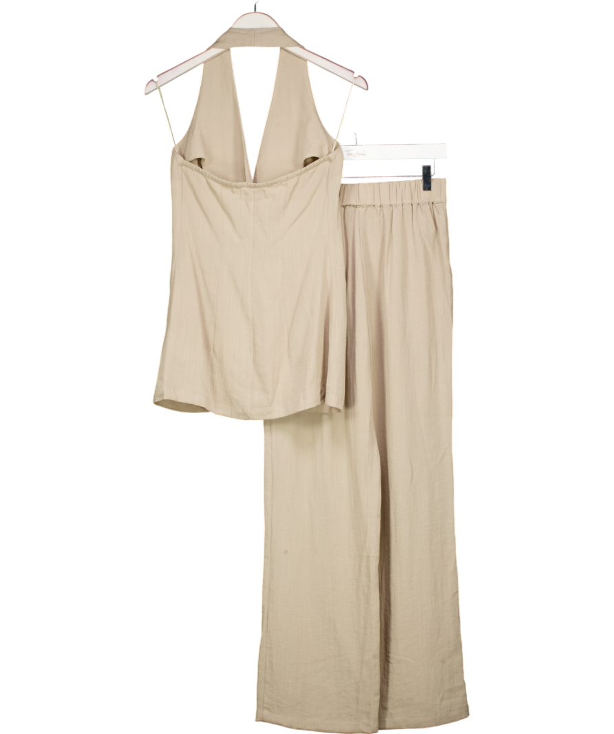 PRETTY LAVISH Beige Remi Trousers And Halterneck Waistcoat Top Set UK 6