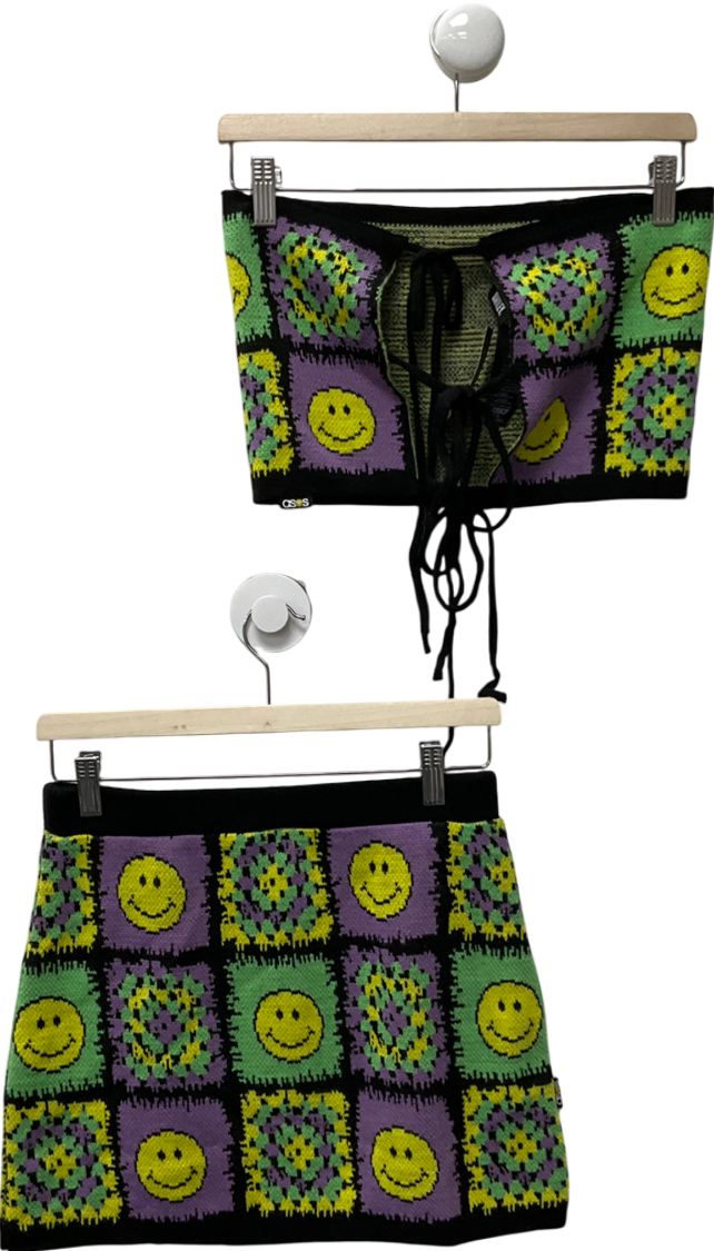 ASOS Multicoloured Smiley Jacquard Bandeau Top In Crochet Pattern & UK 10