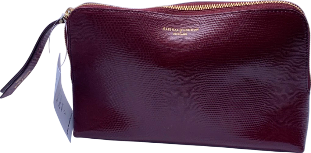 Aspinal of London Burgundy Lizard-Print Leather Large Cosmetic Case
