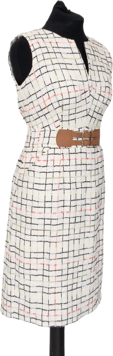 Milly NY White Tweed Buckle Detail Midi Dress Us6 UK 10