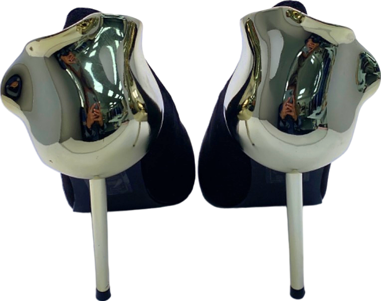 Fashion Nova Black Metallic Heel Pointed Toe Court Shoes UK 4