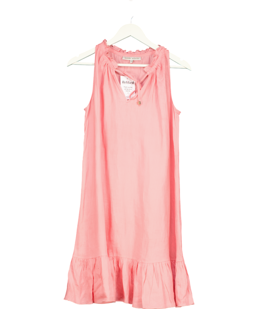 Heidi Klein Pink Ruffle Mini Dress 100% Linen UK S