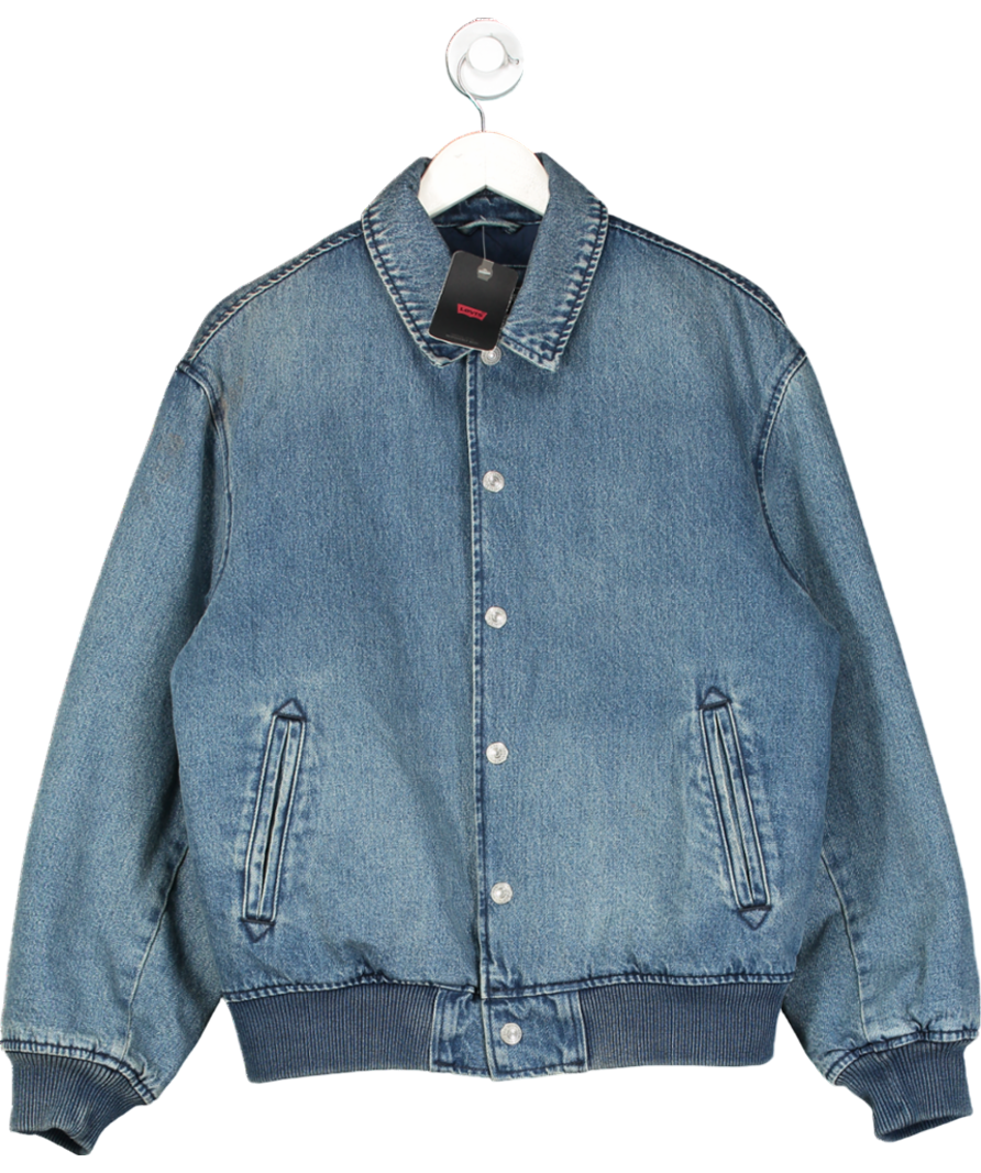 levis Blue Denim Bomber Jacket With Button Fastening UK S
