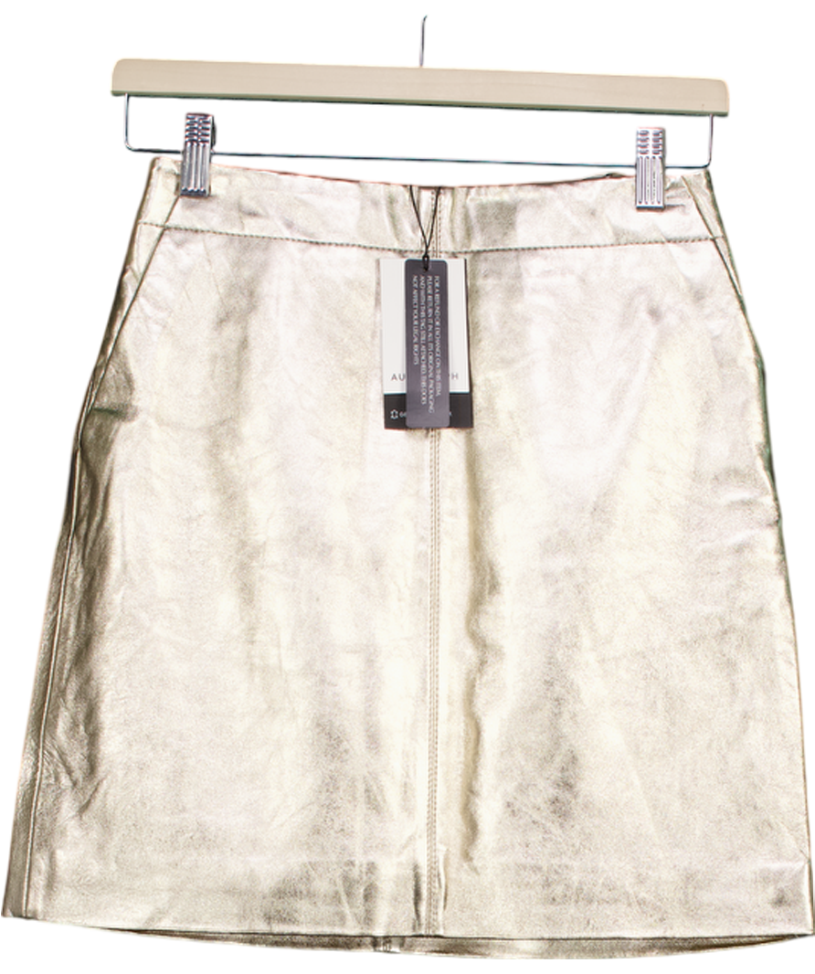 Autograph Metallic Gold Leather Mini Skirt UK 8