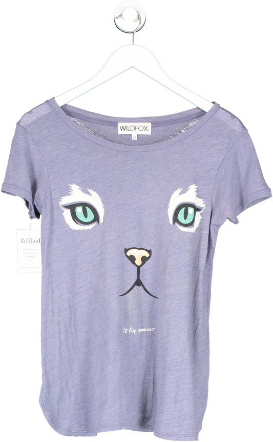 Wild Fox Purple Cat Nap Connoisseur T Shirt UK XS