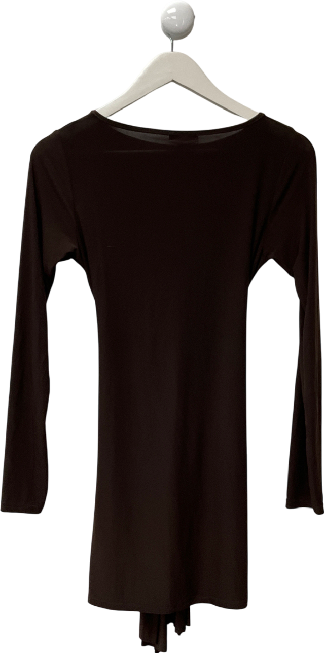 PrettyLittleThing Brown Chocolate Slinky Wrap Detail Mini Dress UK 10
