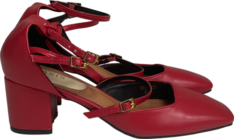 Oasis Red Venetian Square Toe Multi Mary Jane Block Heel Court Shoes UK 6 EU 39 👠