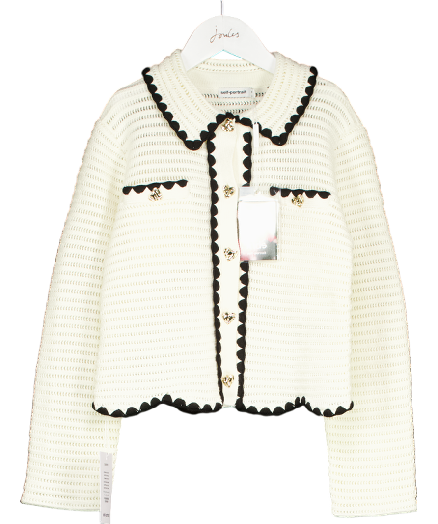 Self-Portrait Cream Crochet Cardigan with Heart Detail Buttons 10-12 Years