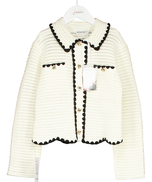 Self-Portrait Cream Crochet Cardigan with Heart Detail Buttons 10-12 Years