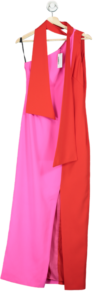 Karen Millen Pink Red Soft Tailored Colour Block Tie Neck Midi Dress UK 8