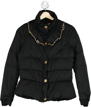 Love Moschino Black Quilted Jacket with Pearl & Chain Detail UK 12