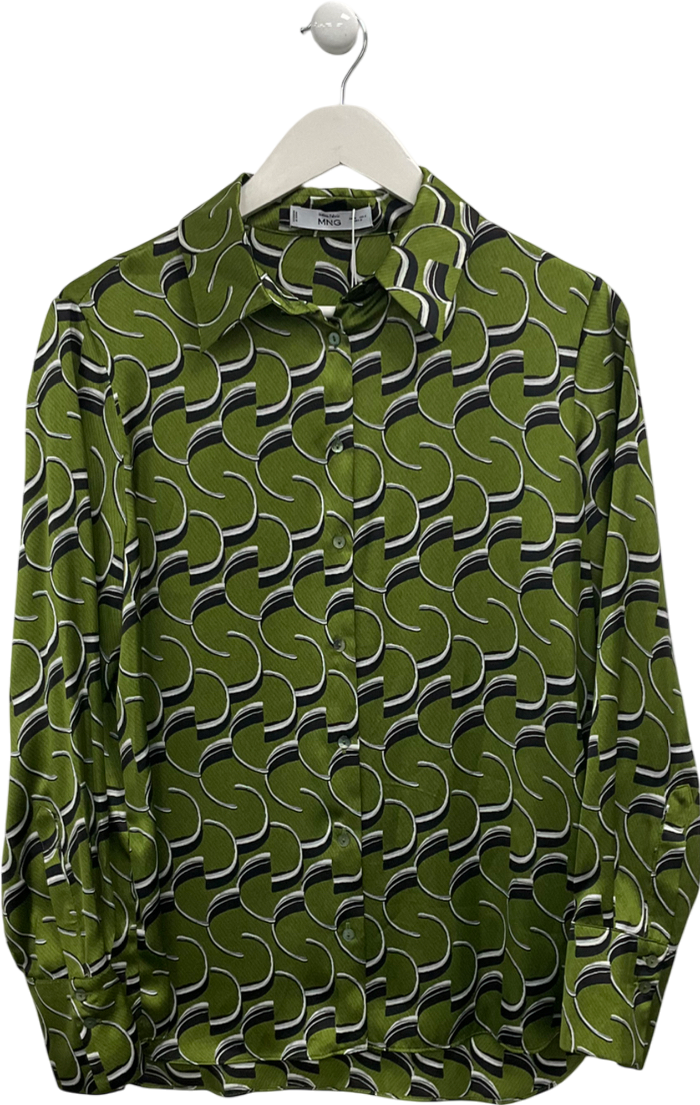 MANGO Green Satin Print Shirt UK M