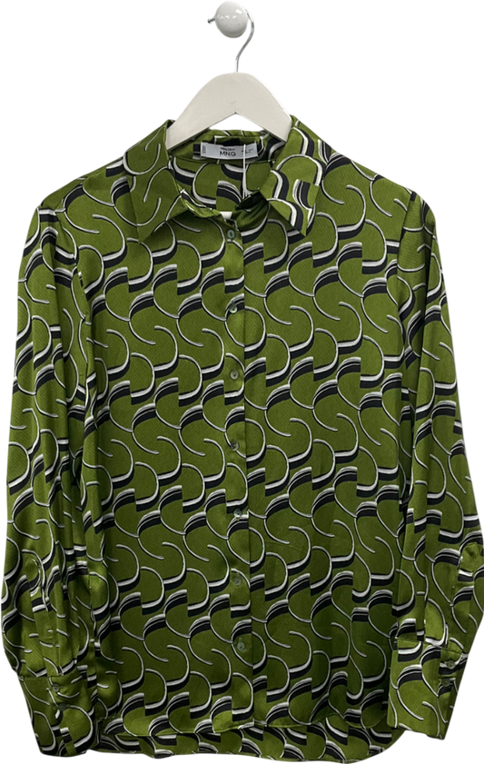 MANGO Green Satin Print Shirt UK M