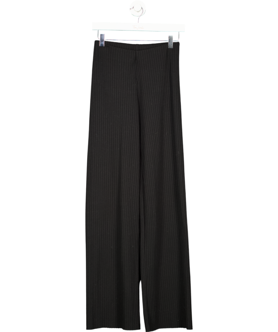 Black Ribbed Wide Straight-leg Trouser UK XS
