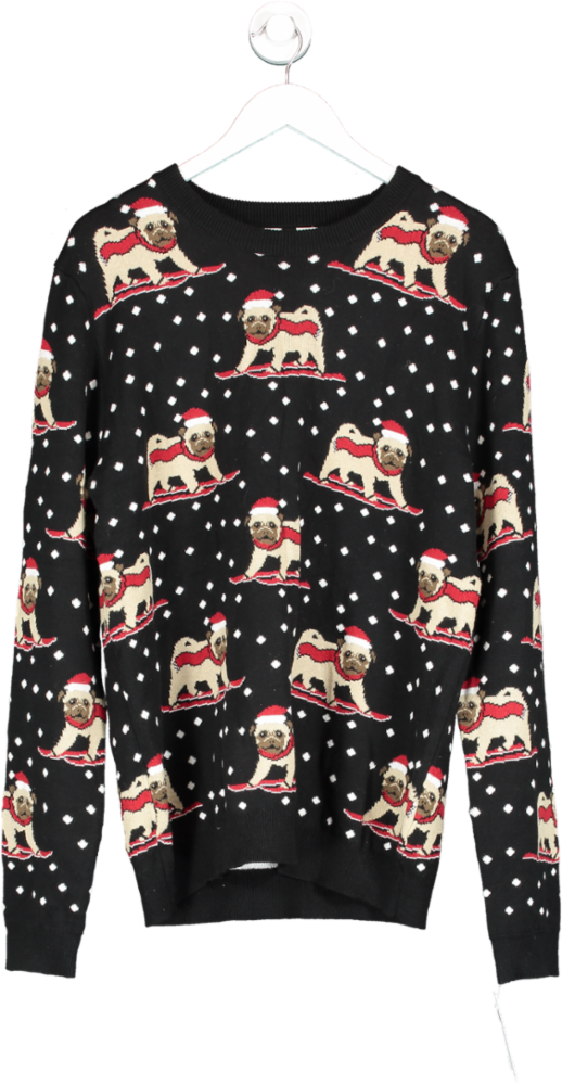 Topman Multicoloured Christmas Pug Jumper UK L