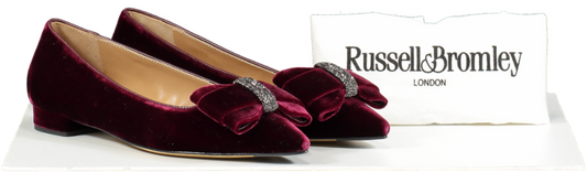 Russell & Bromley Red Bowtiful Embellished Bow Pointed Ballet Flat UK 8 EU 41 👠