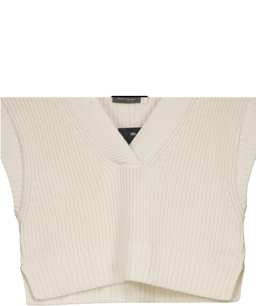Mint Velvet Cream Cropped Cotton Blend V-neck Sleeveless Knit UK XS