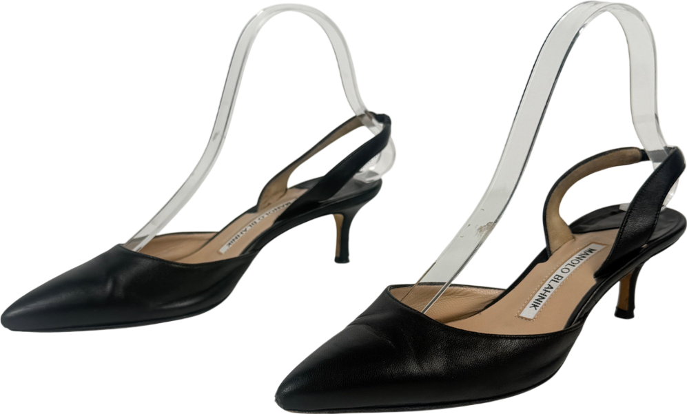 Manolo Blahnik Carolyne Leather Mid-heel 70mm Halter Pump In Black UK 3.5 EU 36.5 👠