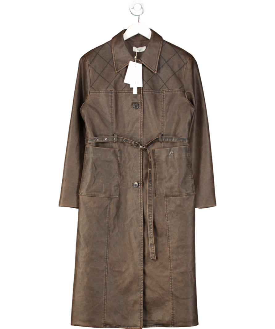 KIJUN Brown Stitched Faux-leather Coat UK M