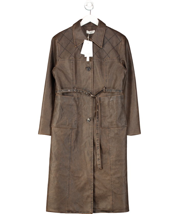 KIJUN Brown Stitched Faux-leather Coat UK M