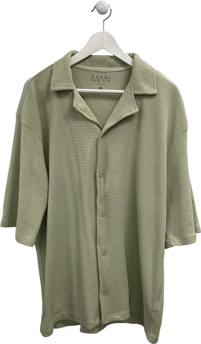 boohooMan Green Double Knit Jersey Texture Short Sleeve Shirt UK L