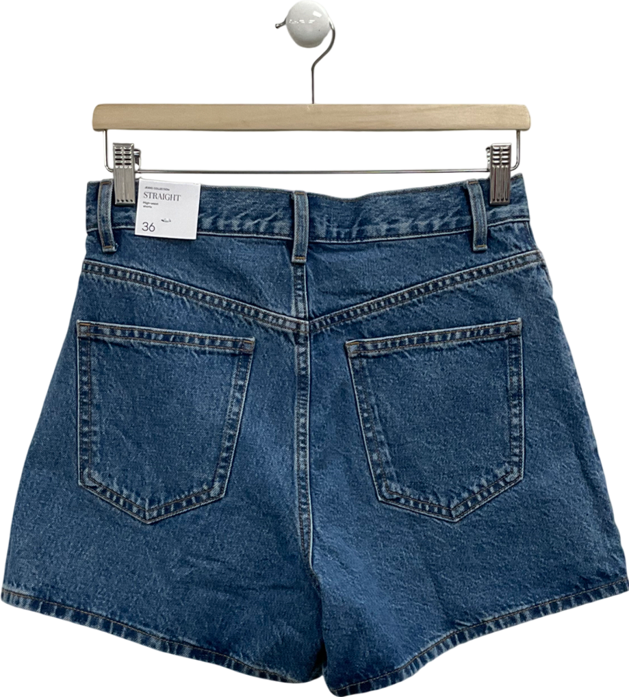 MANGO Blue High Waist Straight Shorts UK 8