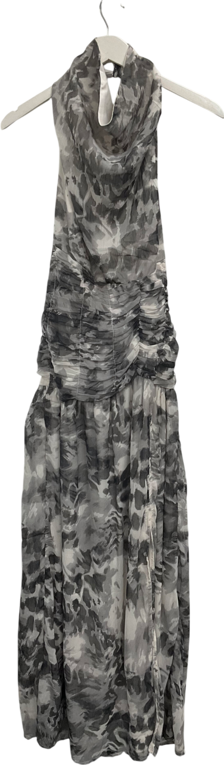 boohoo Grey Chiffon Leopard Print Halterneck Maxi Dress UK 12