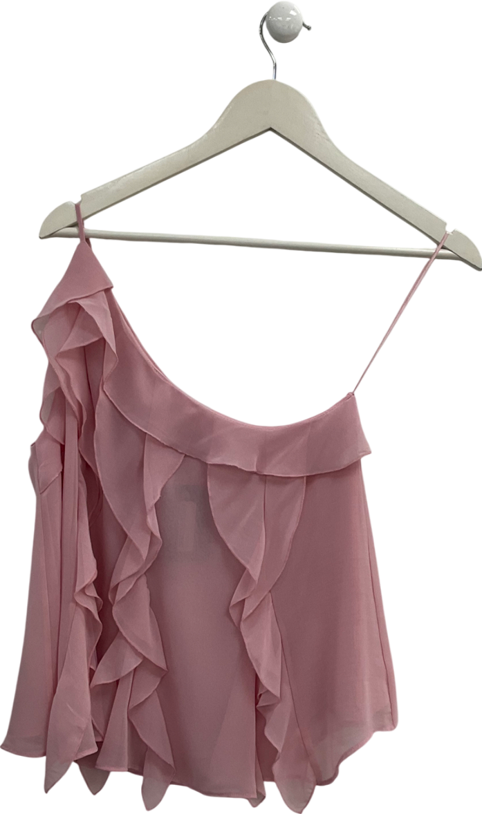ZARA Pink One Shoulder Chiffon Ruffle Top UK M