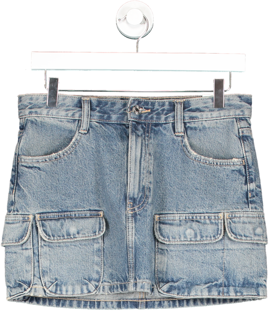 ZARA Blue Cargo Pocket Denim Mini Skirt UK S