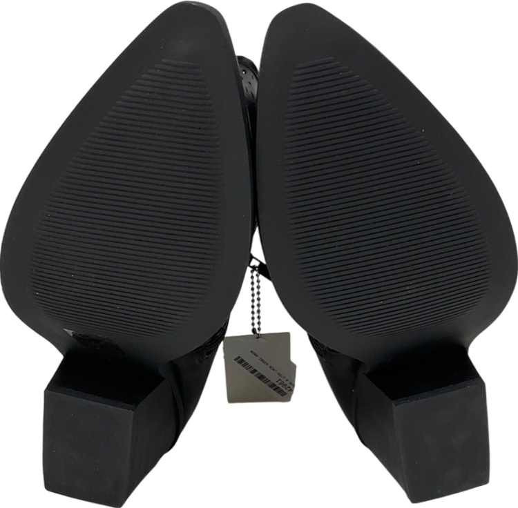 Nasty Gal Black Faux Leather Laser Cut Midi Cowboy Boots UK 6 EU 39 👠