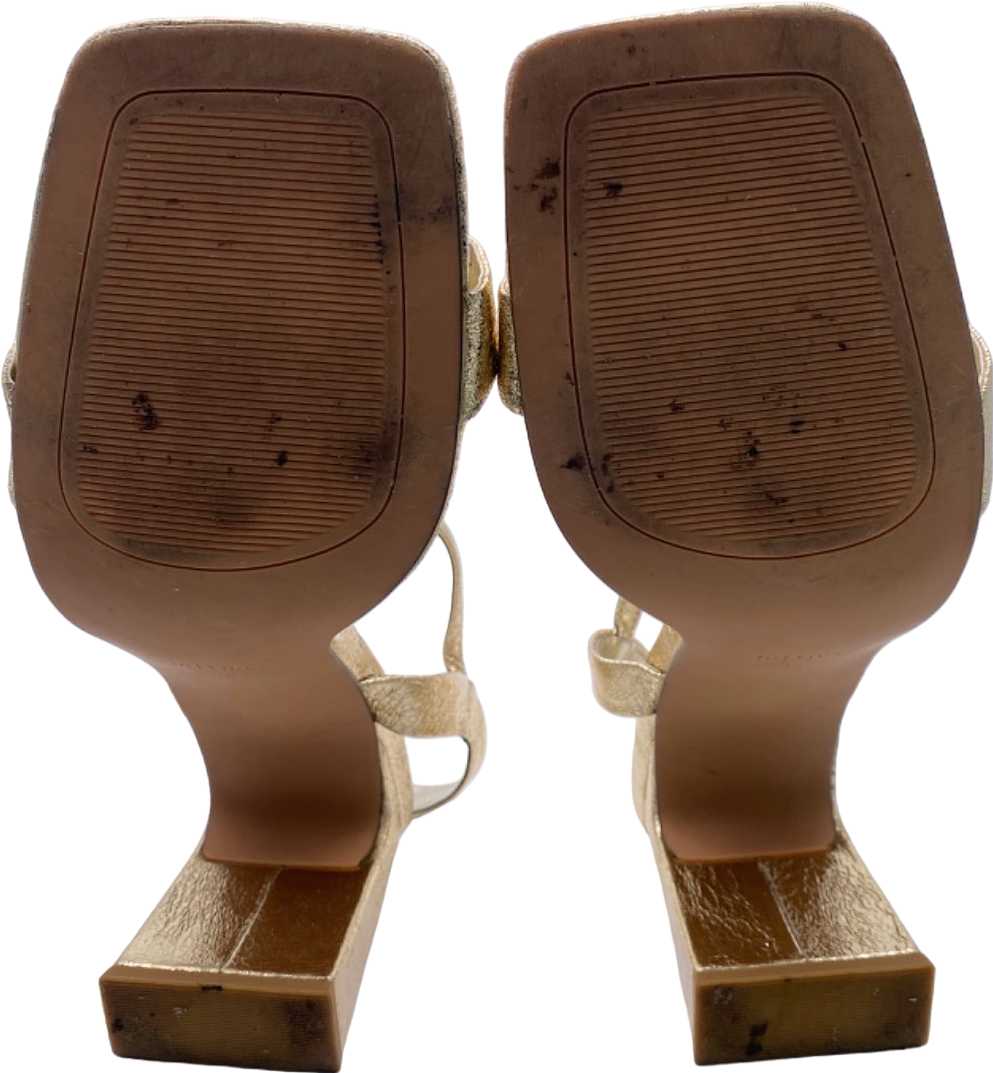 Lefties Gold Metallic Strappy Block Heels UK Size 5