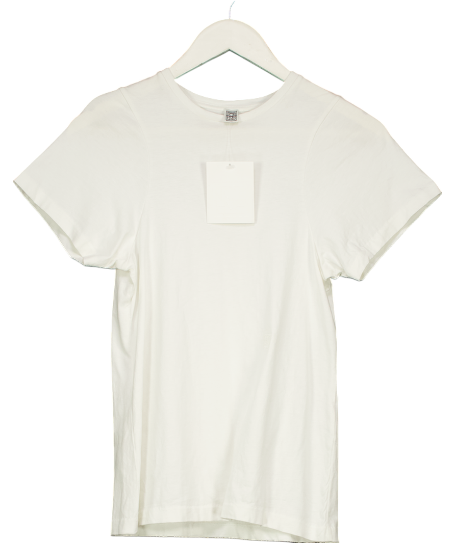 Totême White Embroidered Logo Curve Cotton Seam Tee UK XXS