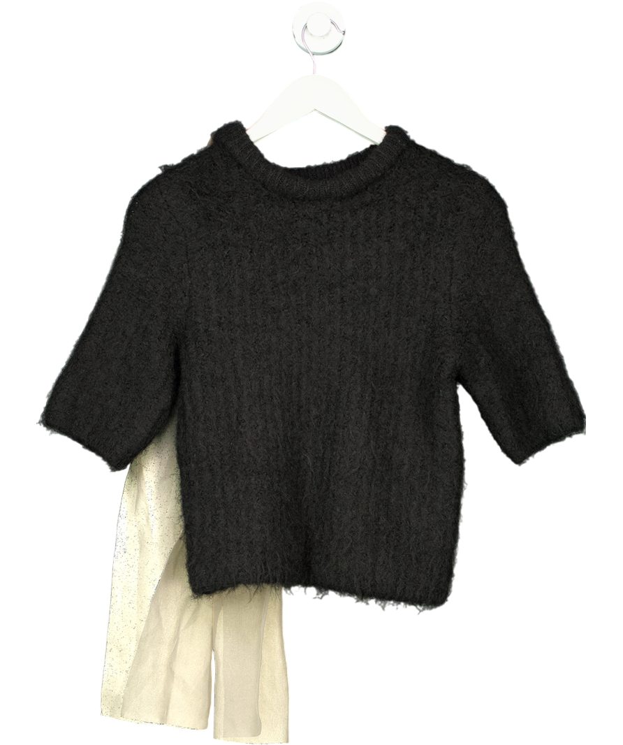 ZARA Black Knit Top With Organza Bow UK M
